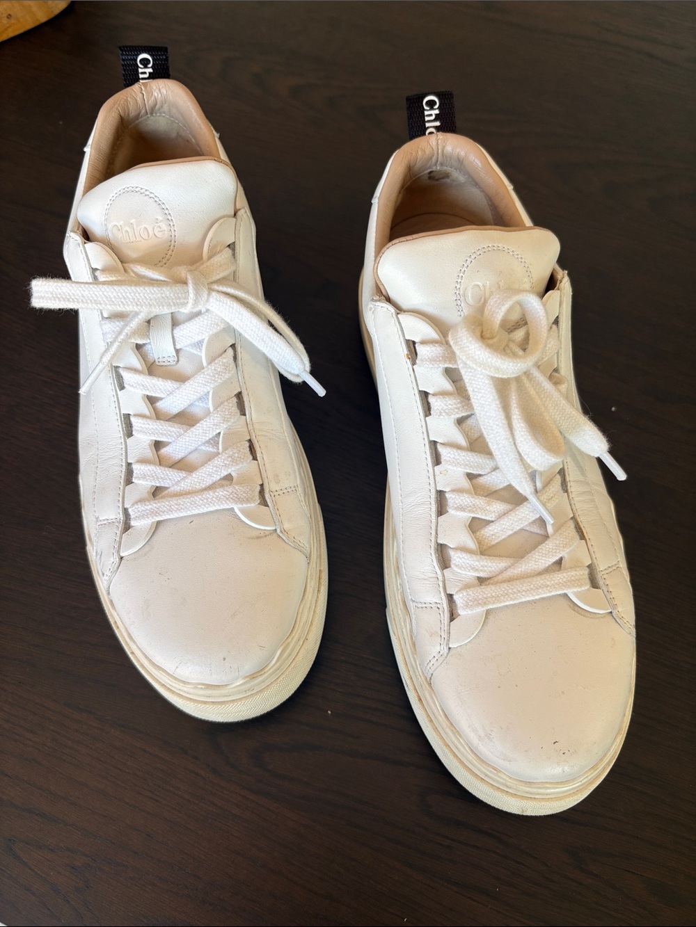 Women’s designer Cream Leather Chloe Low-Top Sneakers